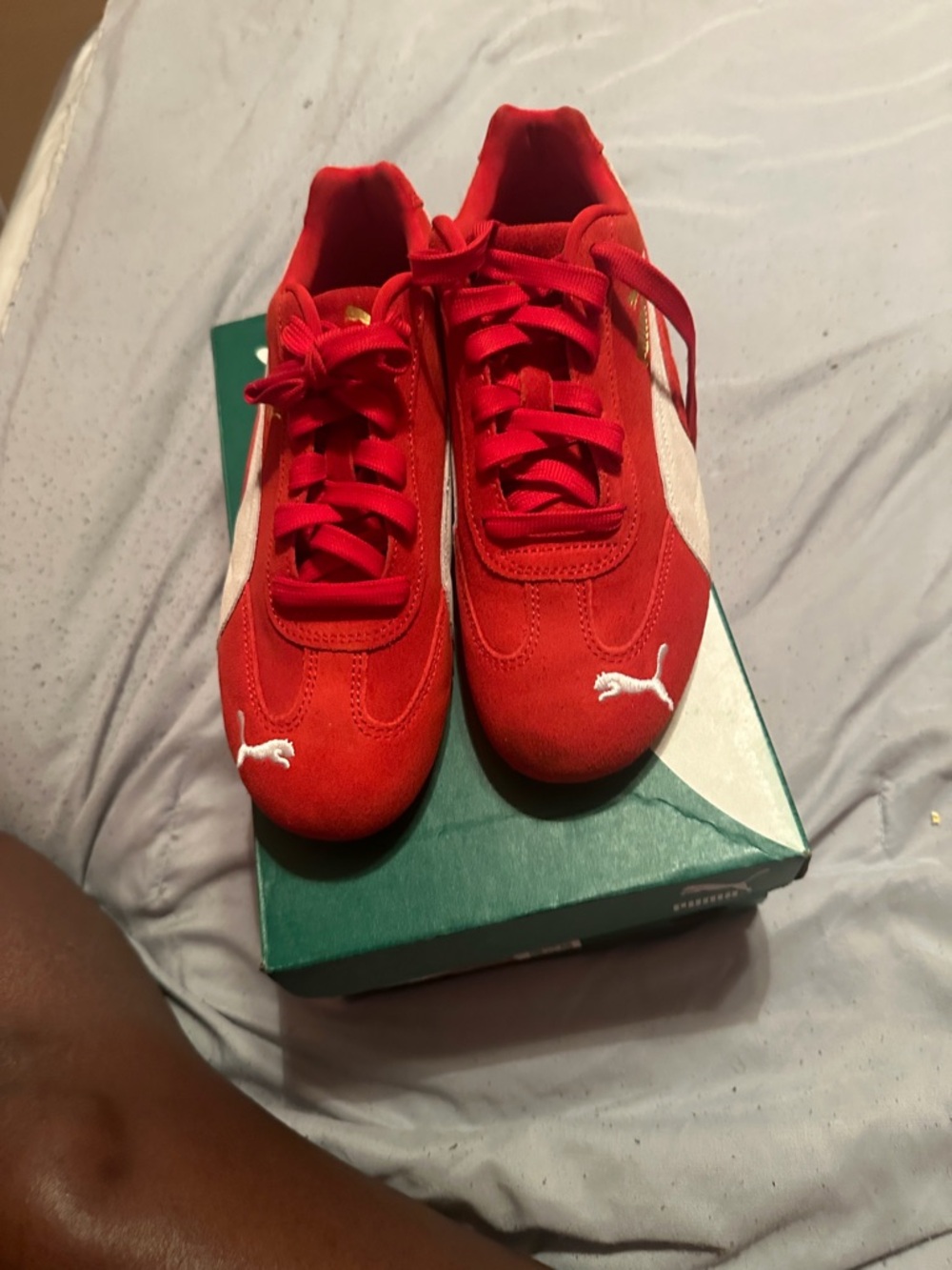 Puma  Red Suede Lace-Up Sneakers with White Formstrip